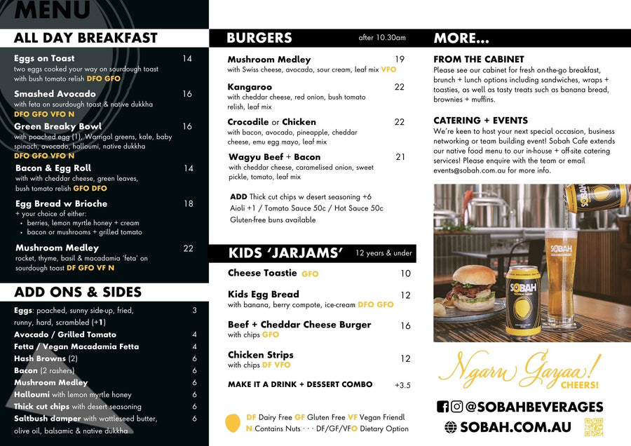 Sobah Cafe native food cuisine menu 2024